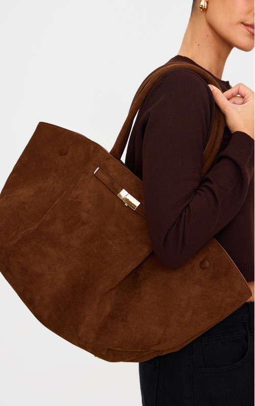 Шоколадна плісирована сумка зі штучної замші Шоколадна плісирована сумка зі штучної замші