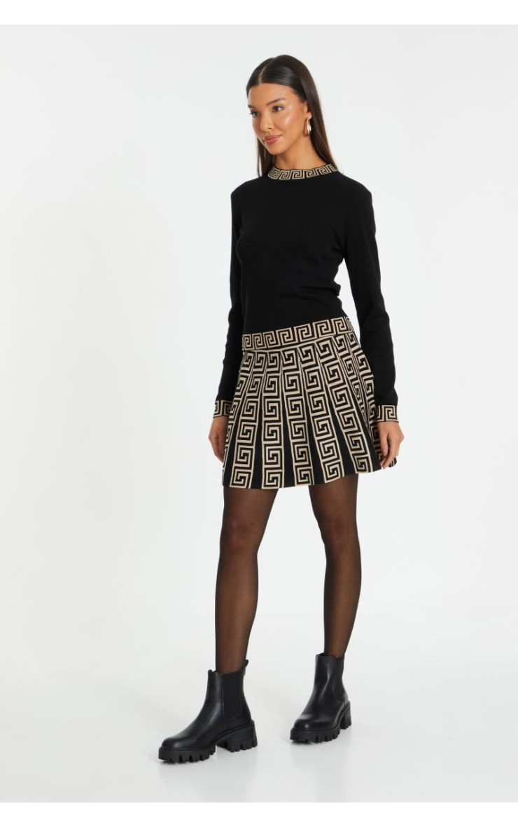 Чорна в'язана геометрична міні -спідниця