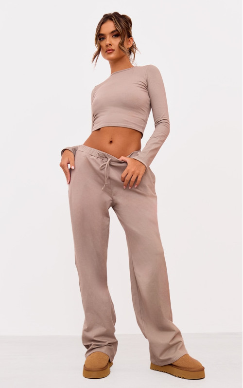 Широкі штани з бавовняного трикотажу сіро-коричневого кольору Широкі штани з бавовняного трикотажу сіро-коричневого кольору