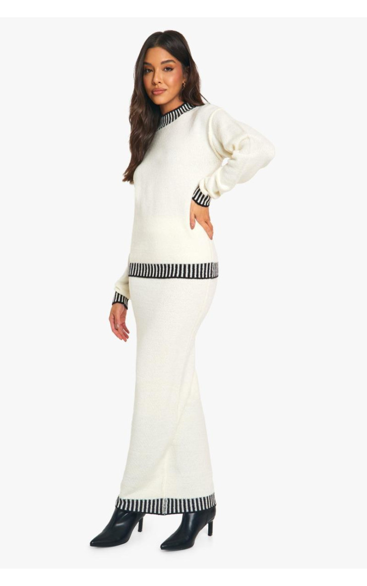 Трикотажний джемпер преміум-класу з контрастною обробкою та максі-спідниця