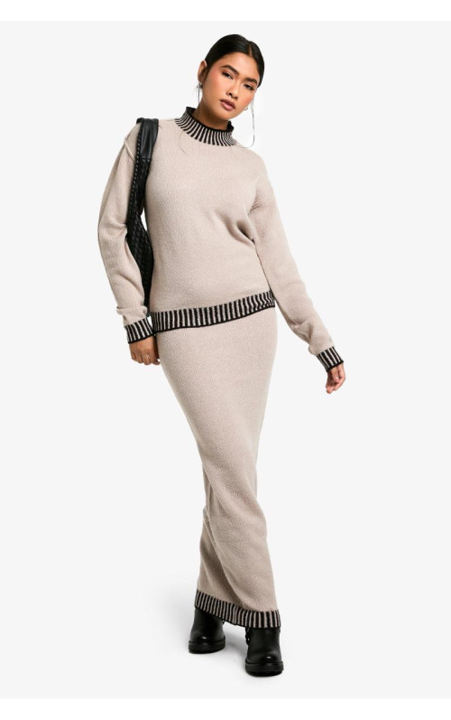 Трикотажний джемпер преміум-класу з контрастною обробкою та максі-спідниця