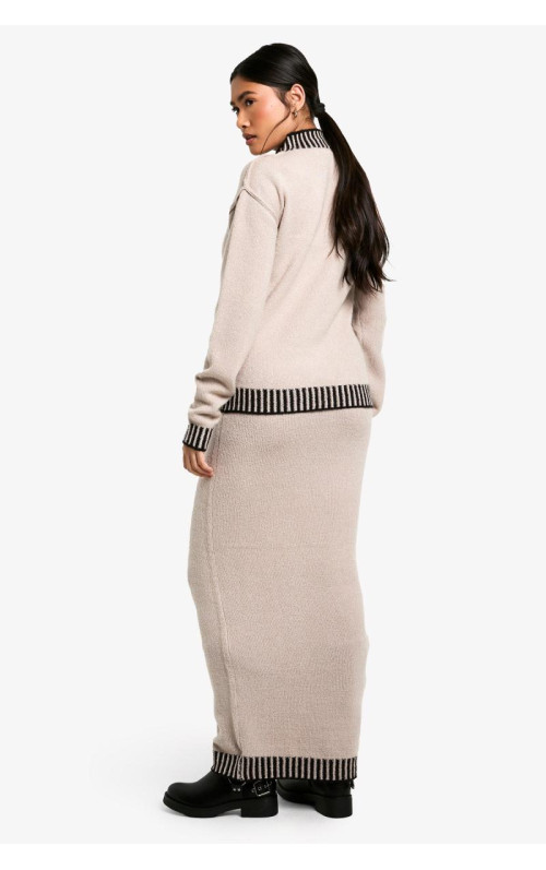 Трикотажний джемпер преміум-класу з контрастною обробкою та максі-спідниця