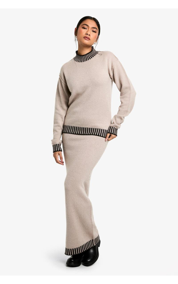 Трикотажний джемпер преміум-класу з контрастною обробкою та максі-спідниця