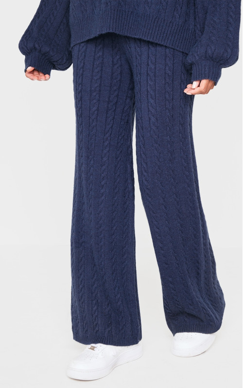 Темно-сині трикотажні широкі брюки