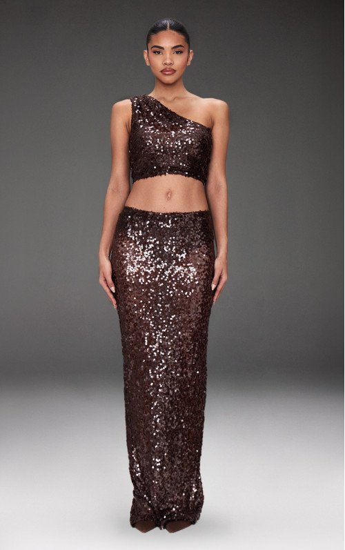 Темно-коричнева сітчаста спідниця з блискітками Темно-коричнева сітчаста спідниця з блискітками