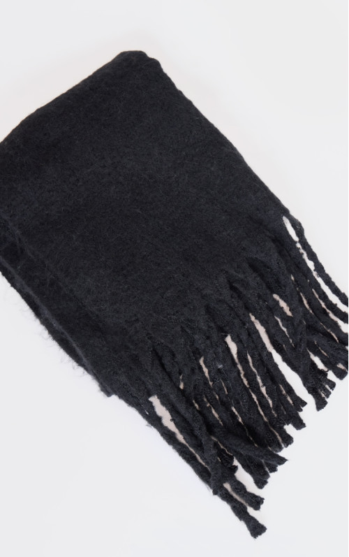 Чорна м'яка ковдра з китицями