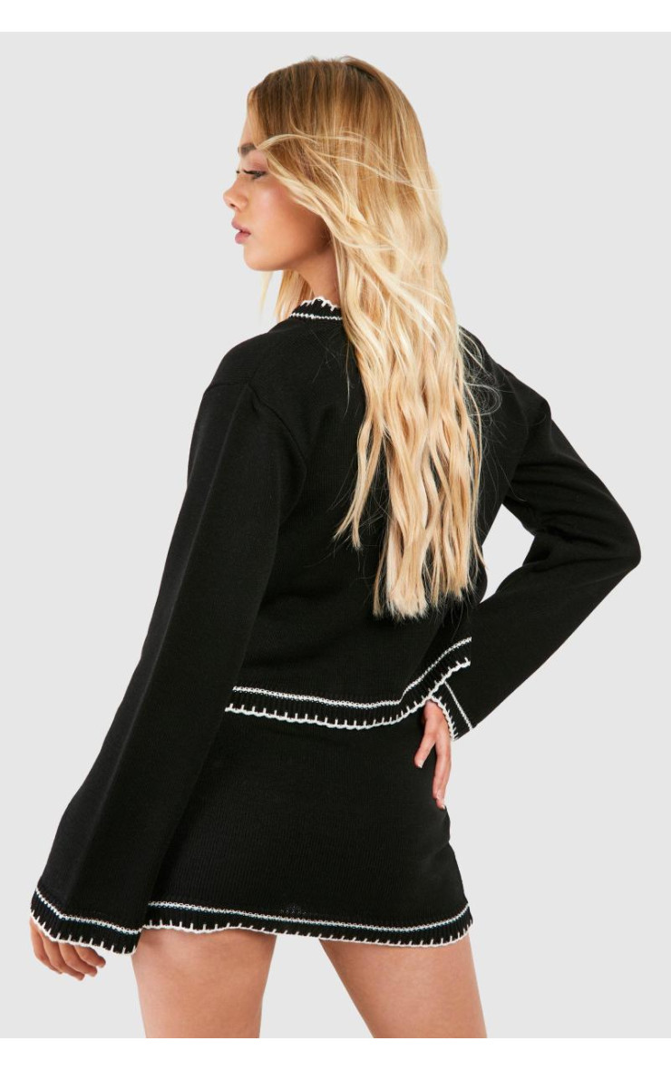 Контрастні шветки 3 -х частинних в'язаних кардиганів, набору спідниць урожаю та міні -спідниці