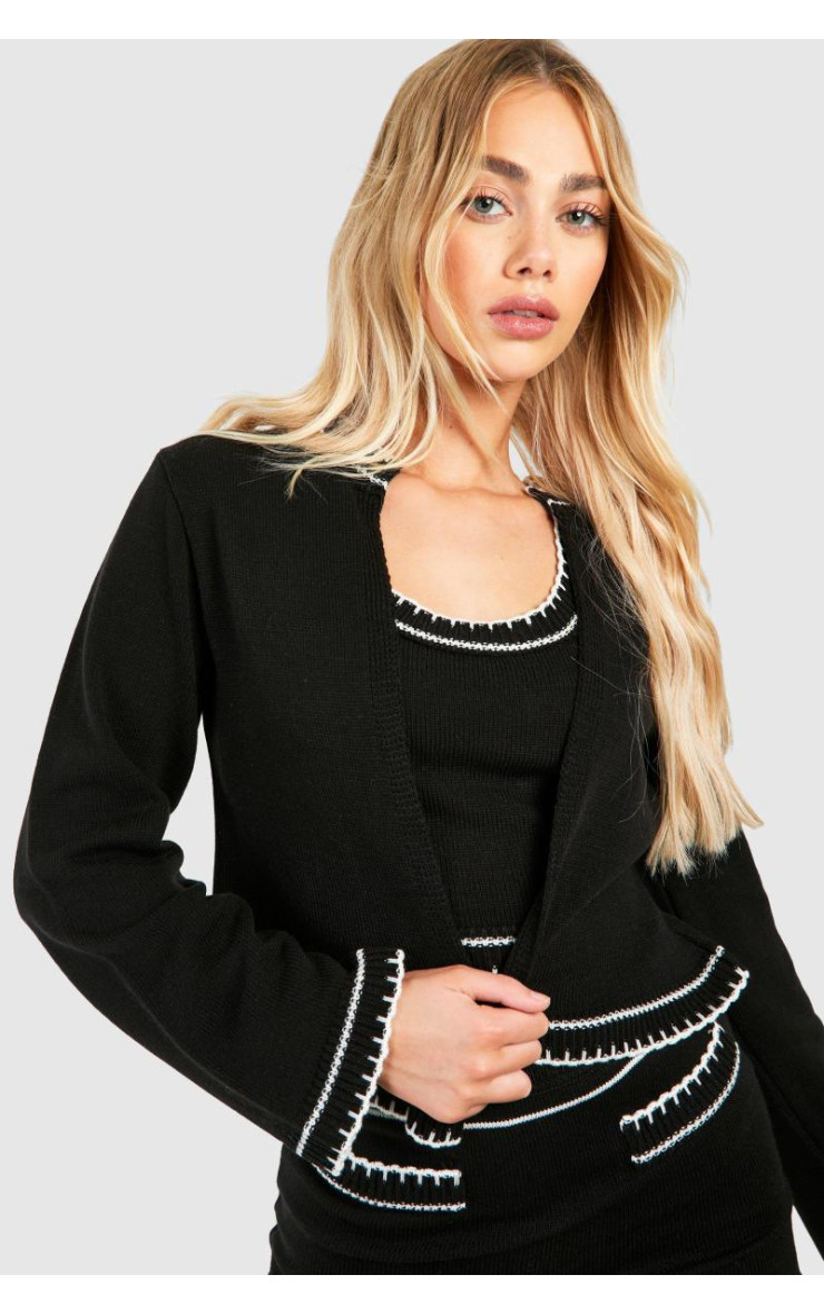 Контрастні шветки 3 -х частинних в'язаних кардиганів, набору спідниць урожаю та міні -спідниці