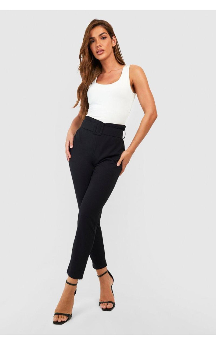 Штани-сигарети з високою талією та пряжками