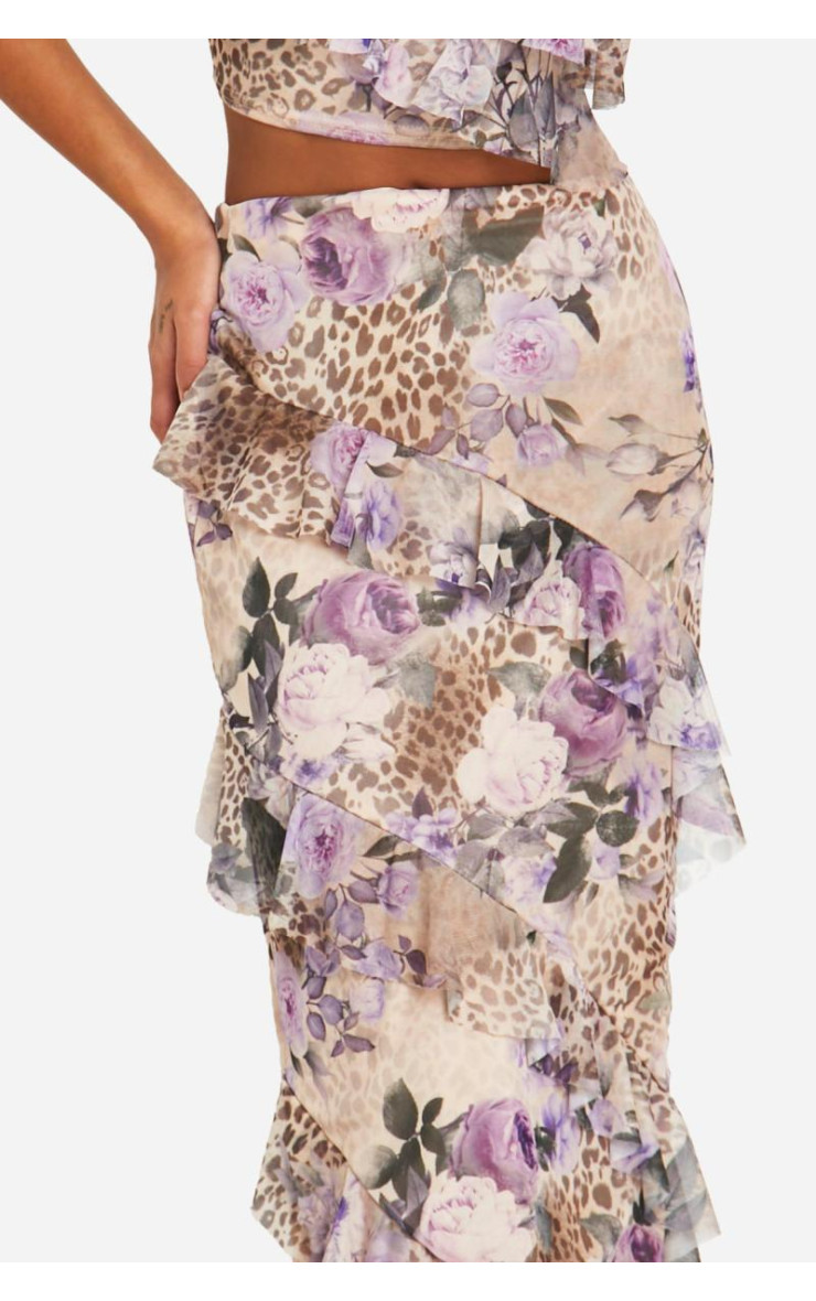 Леопардова сітчаста максі-спідниця з рюшами