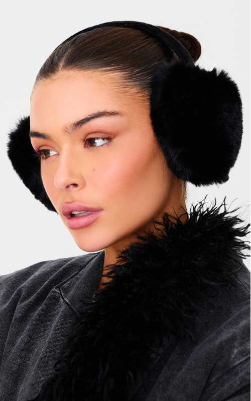 Чорні амбушюри із штучного хутра у формі серця