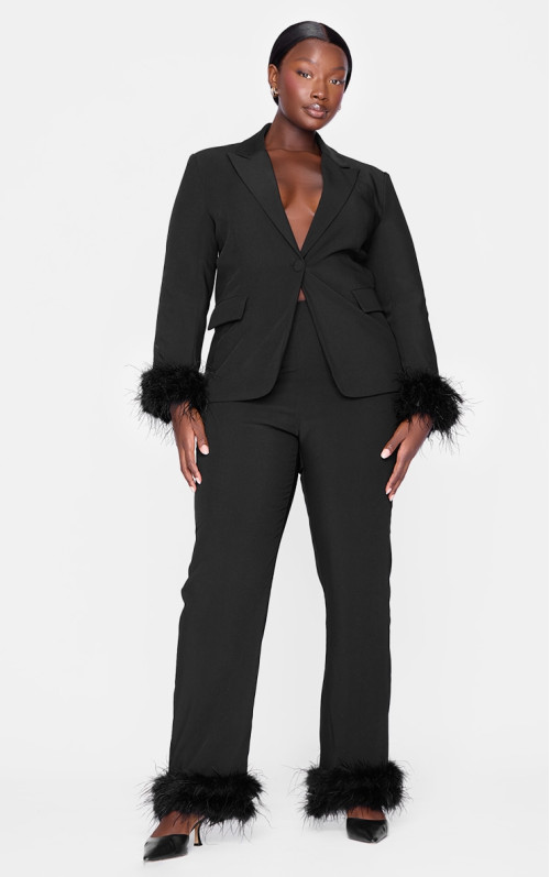 Плюс чорні приталені штани з оздобленням пір’ям Плюс чорні приталені штани з оздобленням пір’ям
