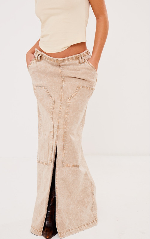 Довга спідниця з необробленого подолу з саржевого волокна з каменем і кислотою