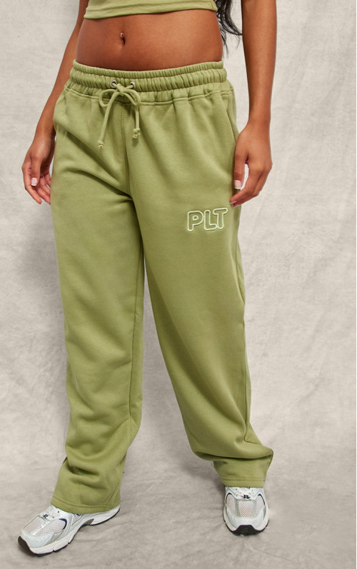 Зелені широкі джоггери з вишивкою PRETTYLITTLETHING