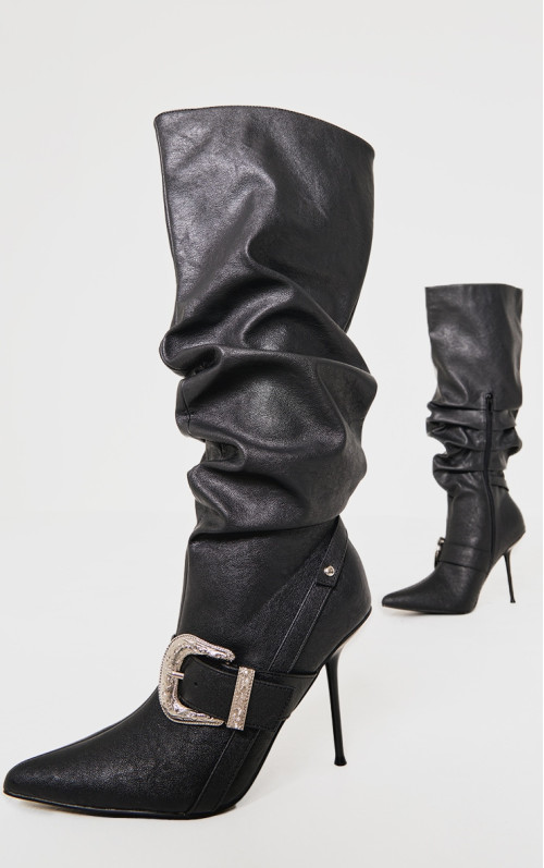 Чорні чоботи на високих шпильках із пряжкою та пряжкою