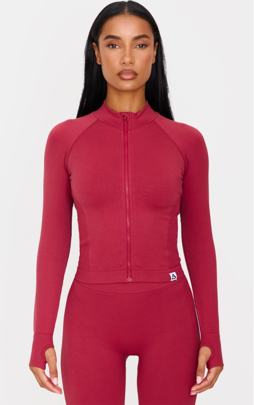 Темно-червона безшовна панельна куртка Темно-червона безшовна панельна куртка