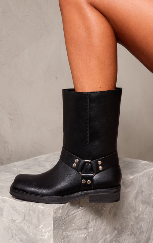 Чорні ботильйони з поліуретановим квадратним носком і пряжкою