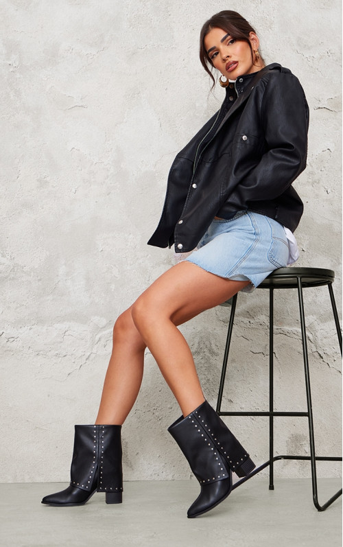 Чорні ботильйони з поліуретановим гострим носом і шипами